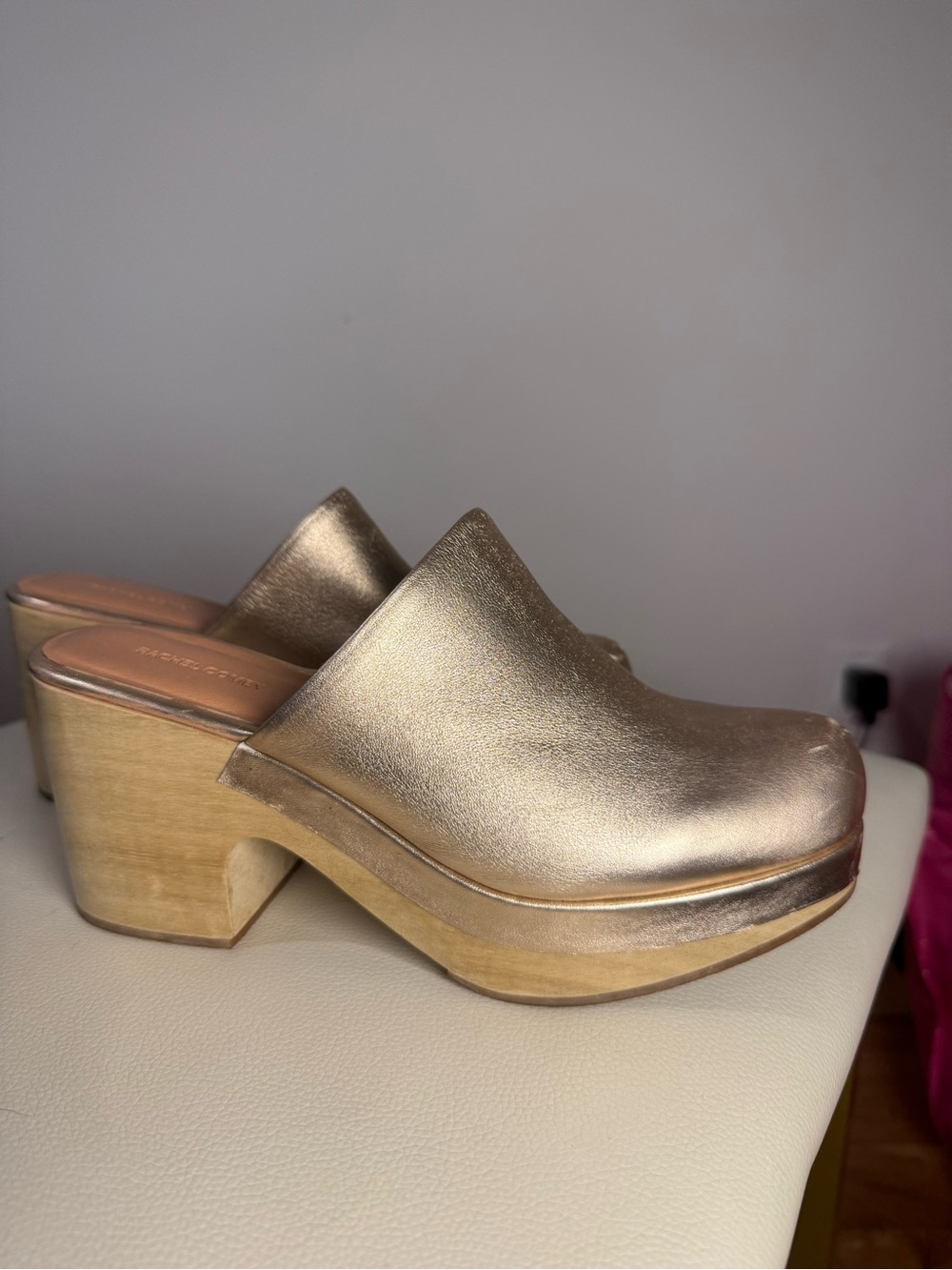 Stuart Weitzman Amelina Rose Gold Metallic Block Heel Ankle Strap Sandals size 7